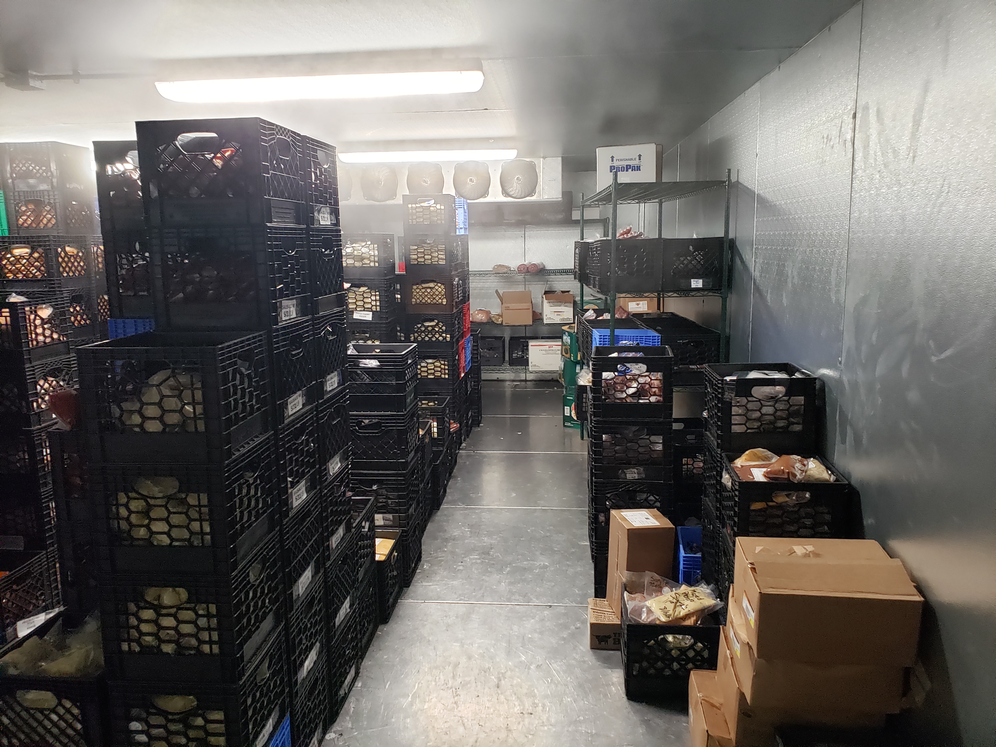 Interior of the Brookhaven walk-in freezer with storage racks